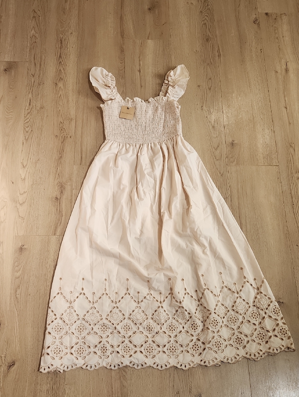 Cream Eyelet Dress with Ruffled Straps NWT Blu Pepper Boutique Dress